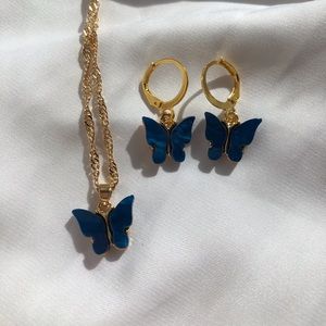 “Royal Blue” Butterfly Earring & Necklace SET